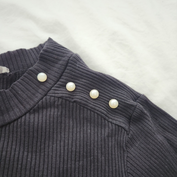 Zara Rib Sweater/ Top with Pearls Size L - Picture 3 of 9